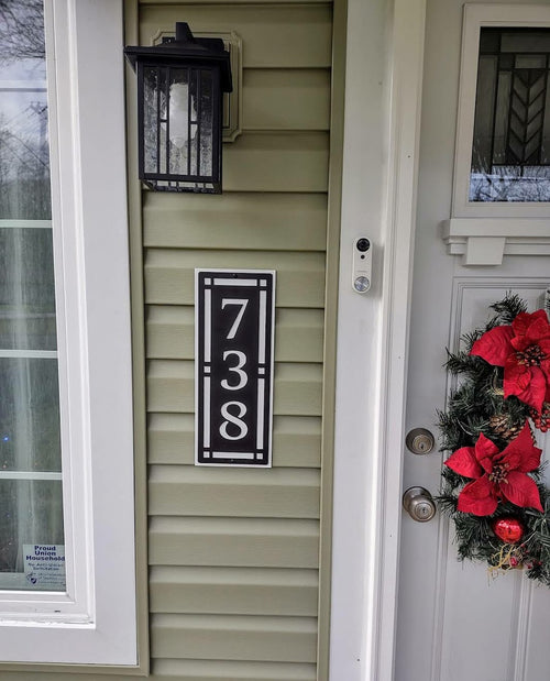 Arts & Crafts Metal Address Sign — Vertical