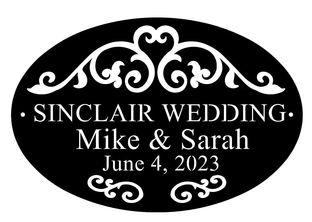Scroll & Oval Custom Metal Plaque — Address, Name or Wedding