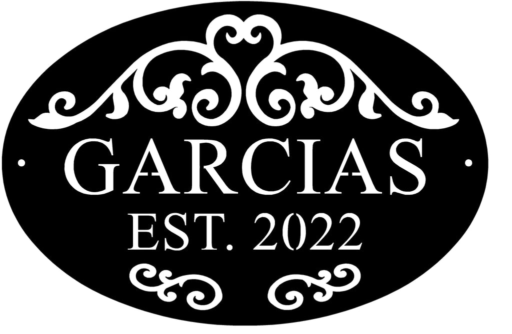 Scroll & Oval Custom Metal Plaque — Address, Name or Wedding
