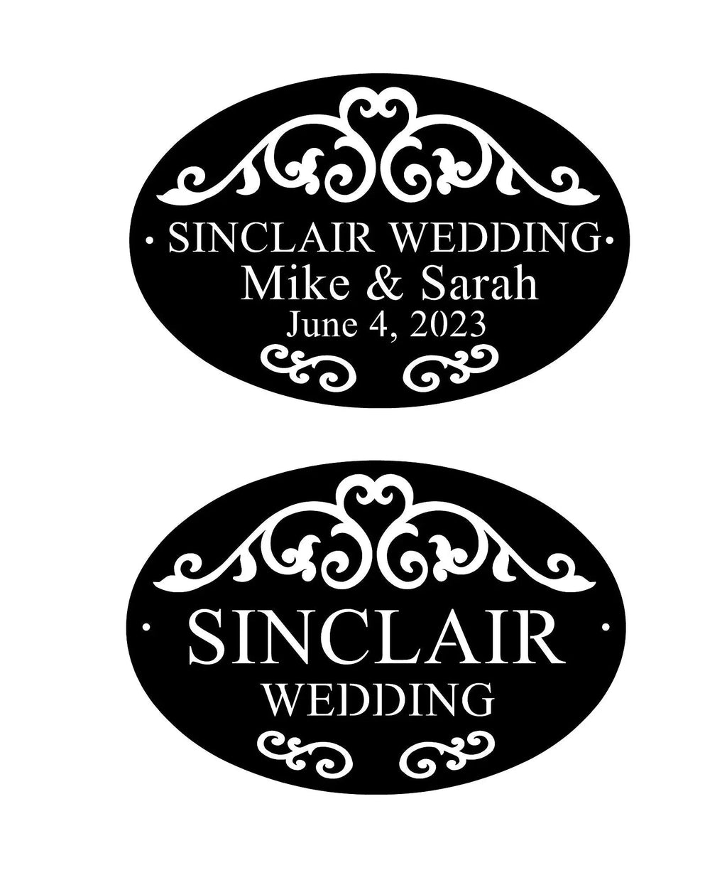 Scroll & Oval Custom Metal Plaque — Address, Name or Wedding