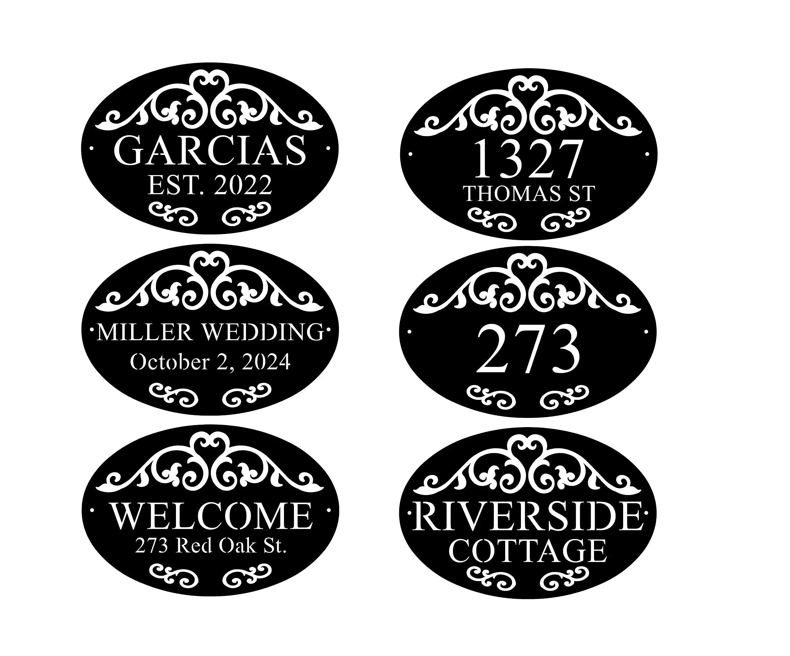 Scroll & Oval Custom Metal Plaque — Address, Name or Wedding