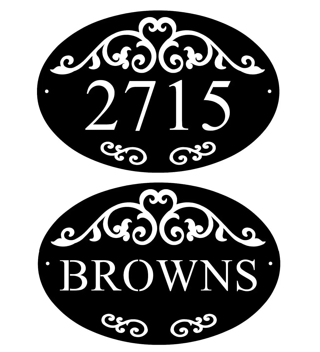 Scroll & Oval Custom Metal Plaque — Address, Name or Wedding